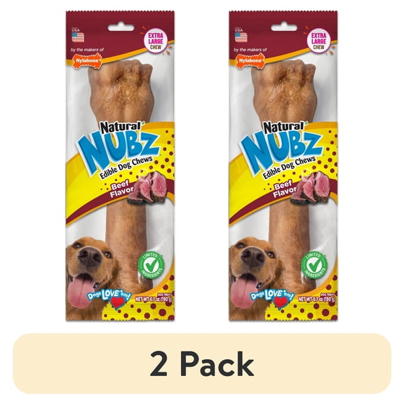 (2 pack) Nylabone Nubz Natural Dog Treats for Large Dogs, Beef Flavor Dog Bones, X-Large - 50+ lbs., 6.7 oz Pack, 1 Count