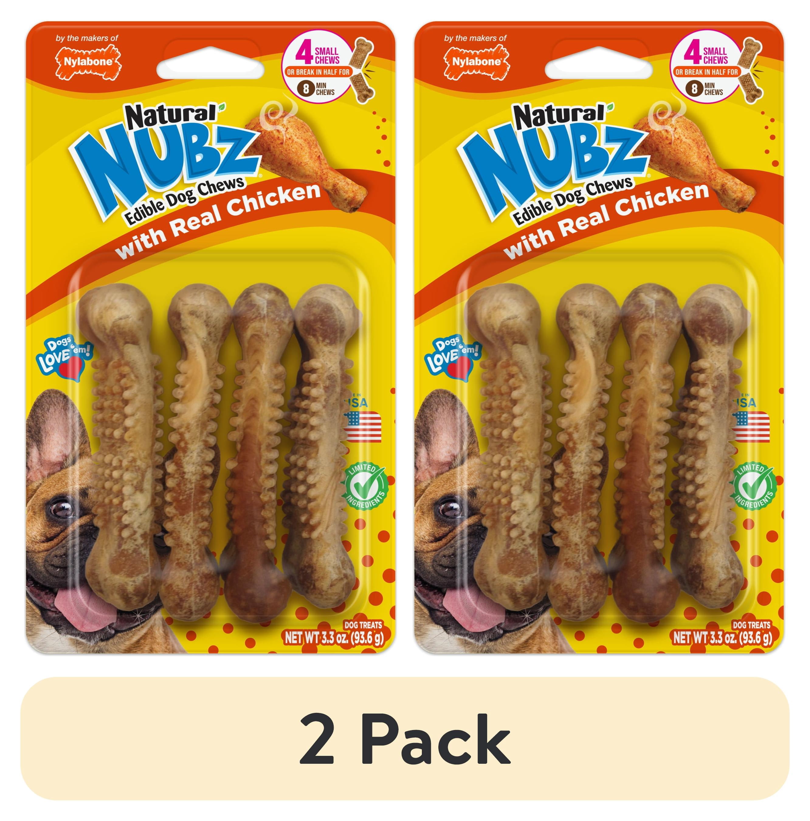 (2 pack) Nylabone Nubz Natural Dog Treats for Small Dogs, Chicken Flavor Dog Bones, Small - Up to 30 lbs., 3.3 oz Pack, 4 Count