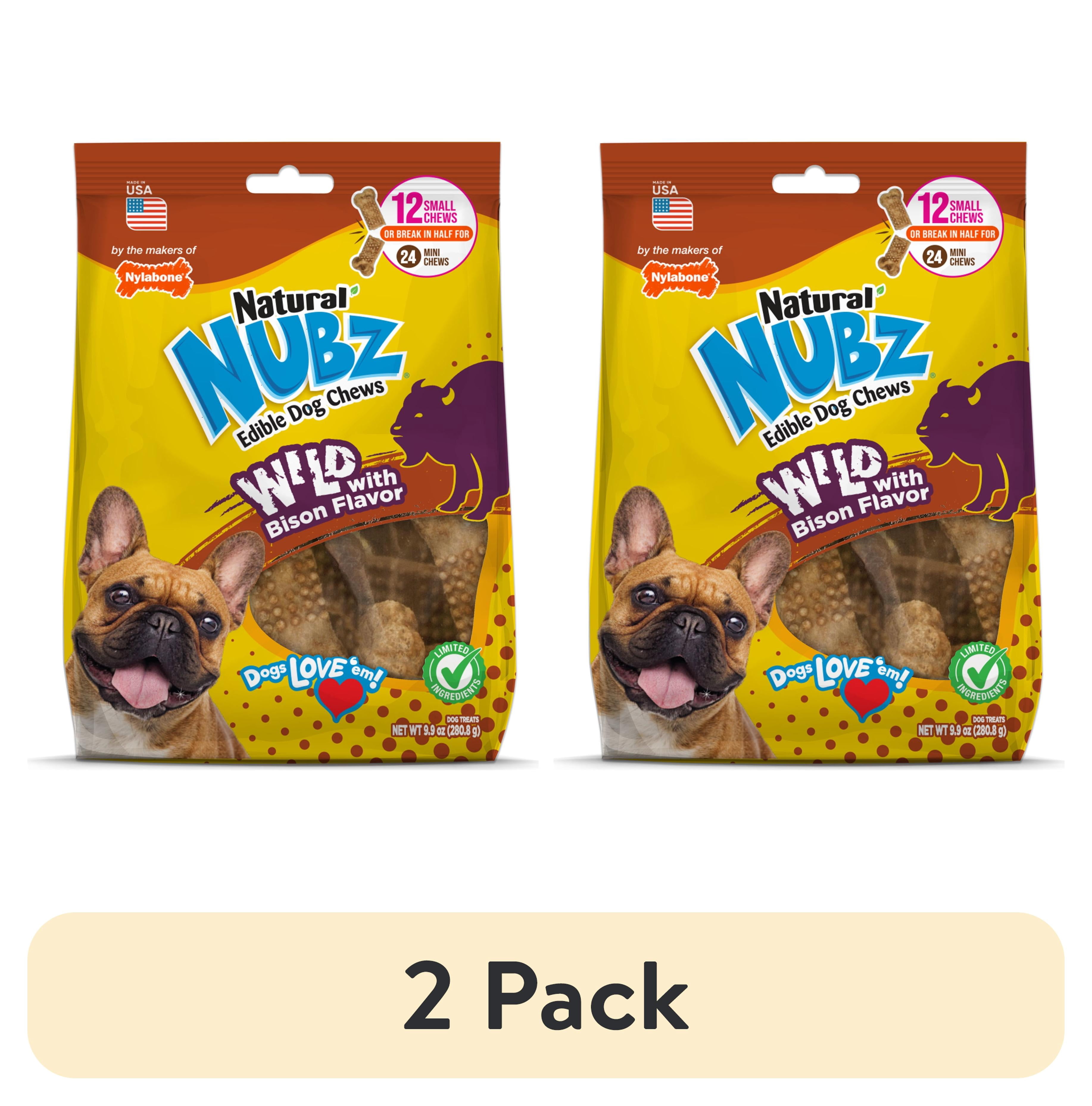 (2 pack) Nylabone Nubz Wild Dog Treats for Small Dogs, Bison Flavor Dog Bones, Small - Up to 25 lbs., 12 Count