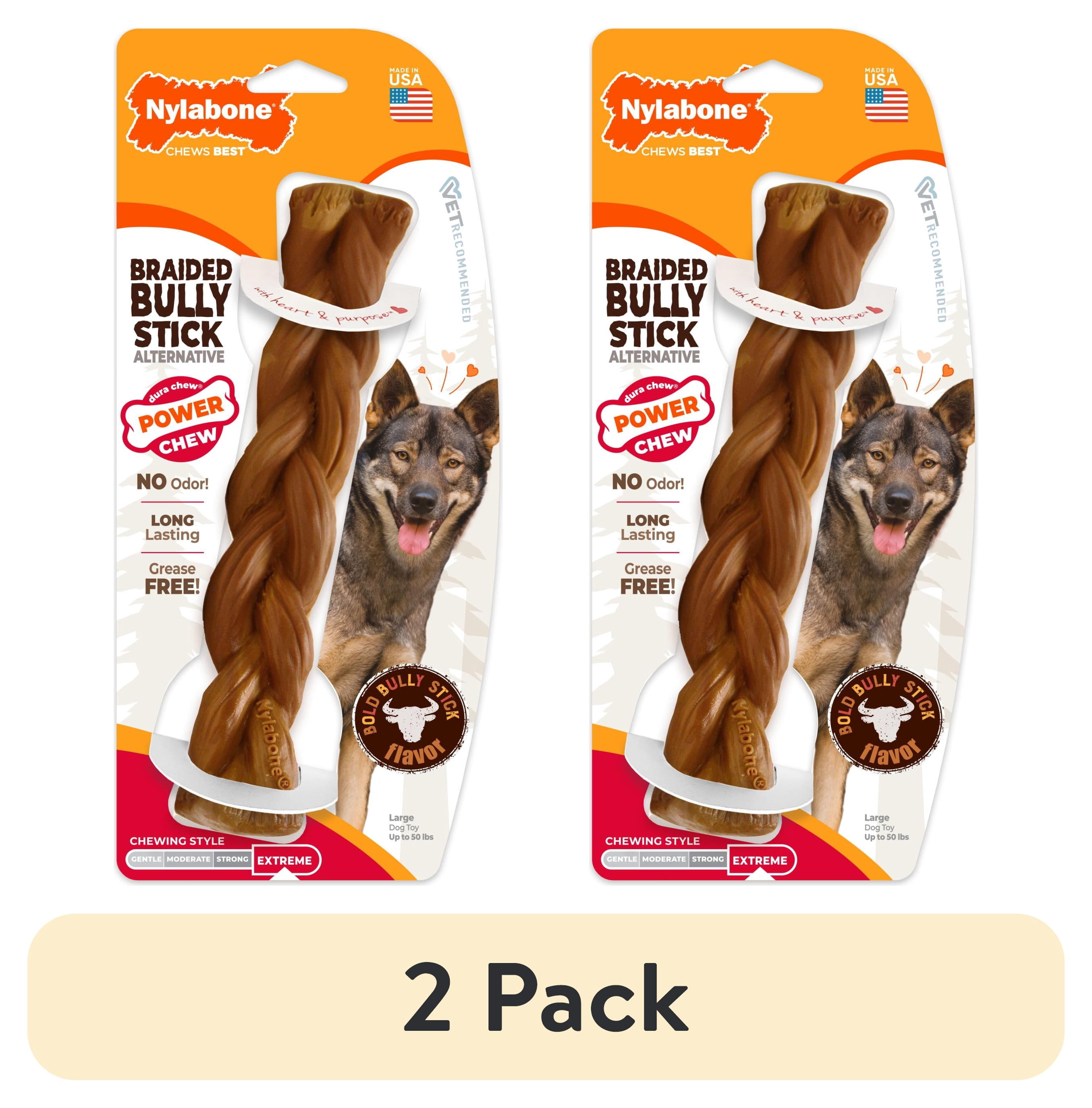 (2 pack) Nylabone Power Chew Braided Bully Stick Alternative Dog Toy, Dog Chew Toy, Bully Stick Flavor, Large, 1 Count