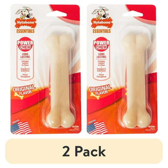 (2 pack) Nylabone Power Chew Durable Dry Dog Chew Toy, Original Flavor, Medium/Wolf