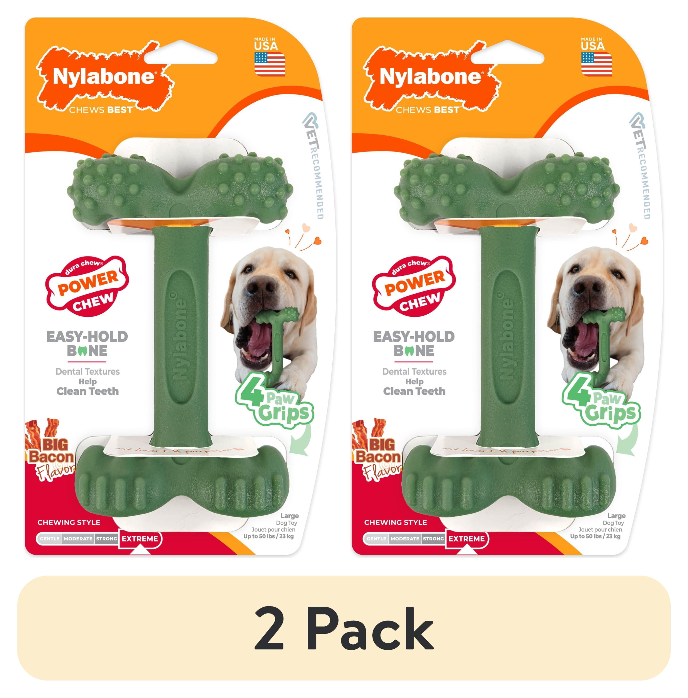 (2 pack) Nylabone Power Chew Easy Hold Bone Dog Toy, Dog Chew Toy, Bacon Flavor, Large, 1 Count