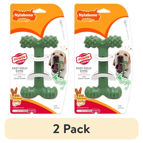 (2 pack) Nylabone Power Chew Easy Hold Bone Dog Toy, Dog Chew Toy, Chicken Jerky Flavor, Large, 1 Count
