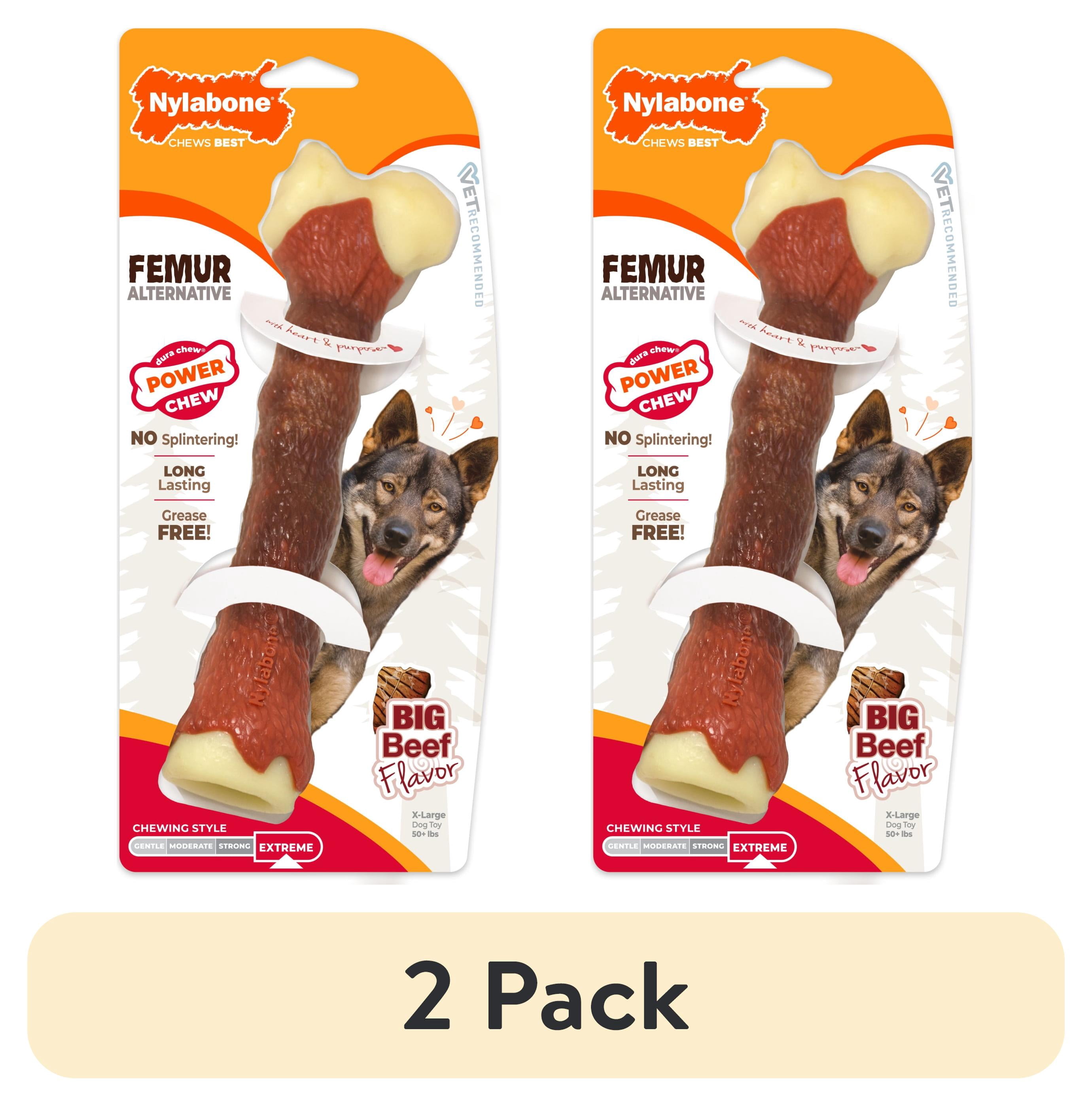 (2 pack) Nylabone Power Chew Femur Bone Alternative Dog Toy, Dog Chew Toy, Beef Flavor, X-Large, 1 Count