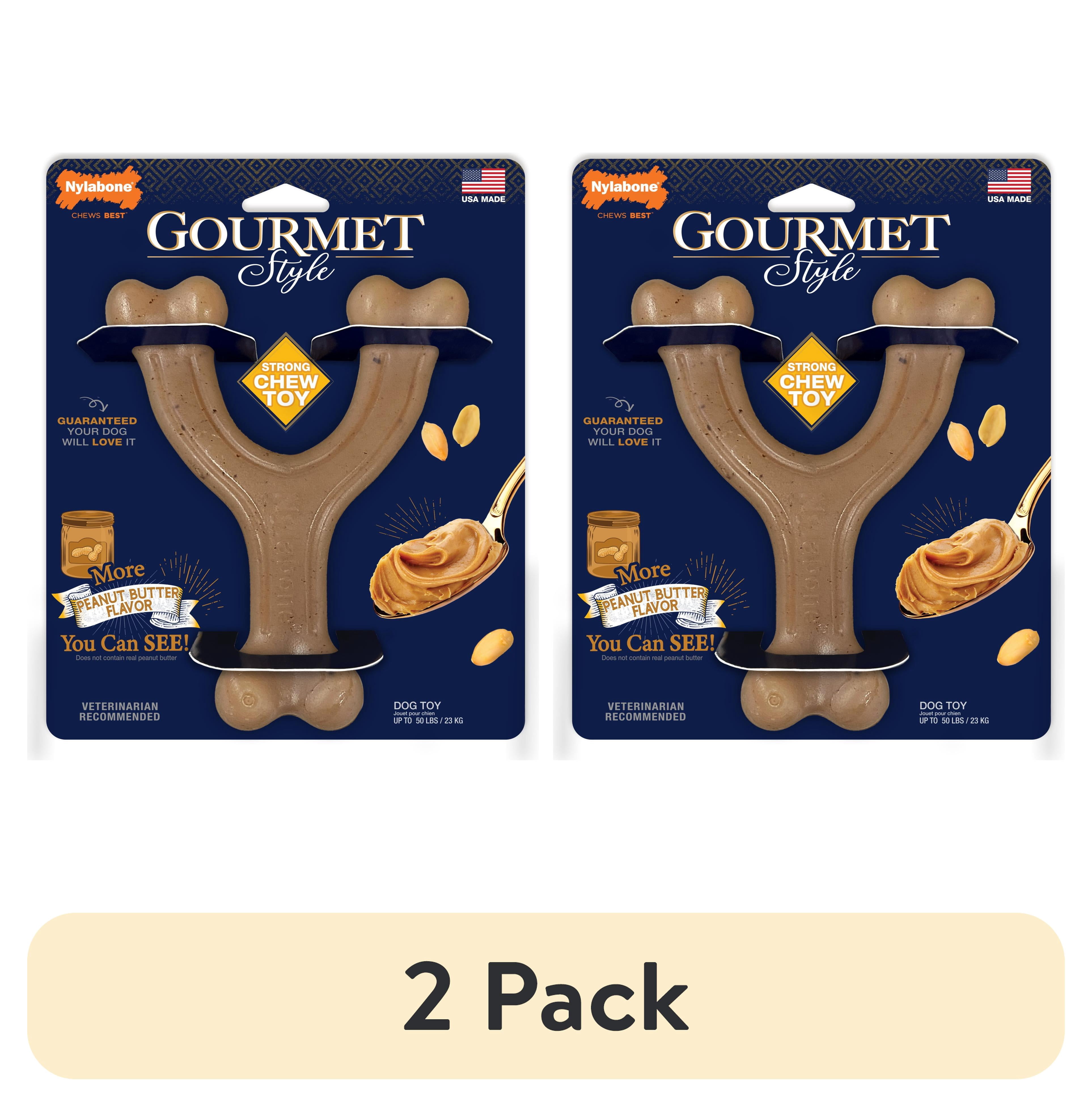 (2 pack) Nylabone Strong Chew Gourmet Style Wishbone Dog Toy, Dog Chew Toy, Peanut Butter Flavor, Large, 1 Count