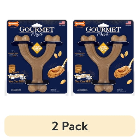 (2 pack) Nylabone Strong Chew Gourmet Style Wishbone Dog Toy, Dog Chew Toy, Peanut Butter Flavor, Large, 1 Count