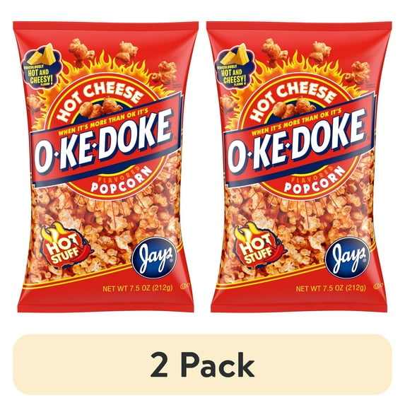 (2 pack) O-Ke-Doke Popcorn, Hot Stuff Cheese Popcorn, 7.5 oz Bag