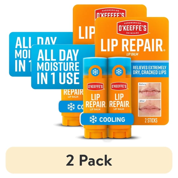 (2 pack) O'Keeffe's Cooling, Moisturizing & Long-Lasting Lip Repair, Clear Matte Lip Balm, 0.15oz Each, 2 Pack