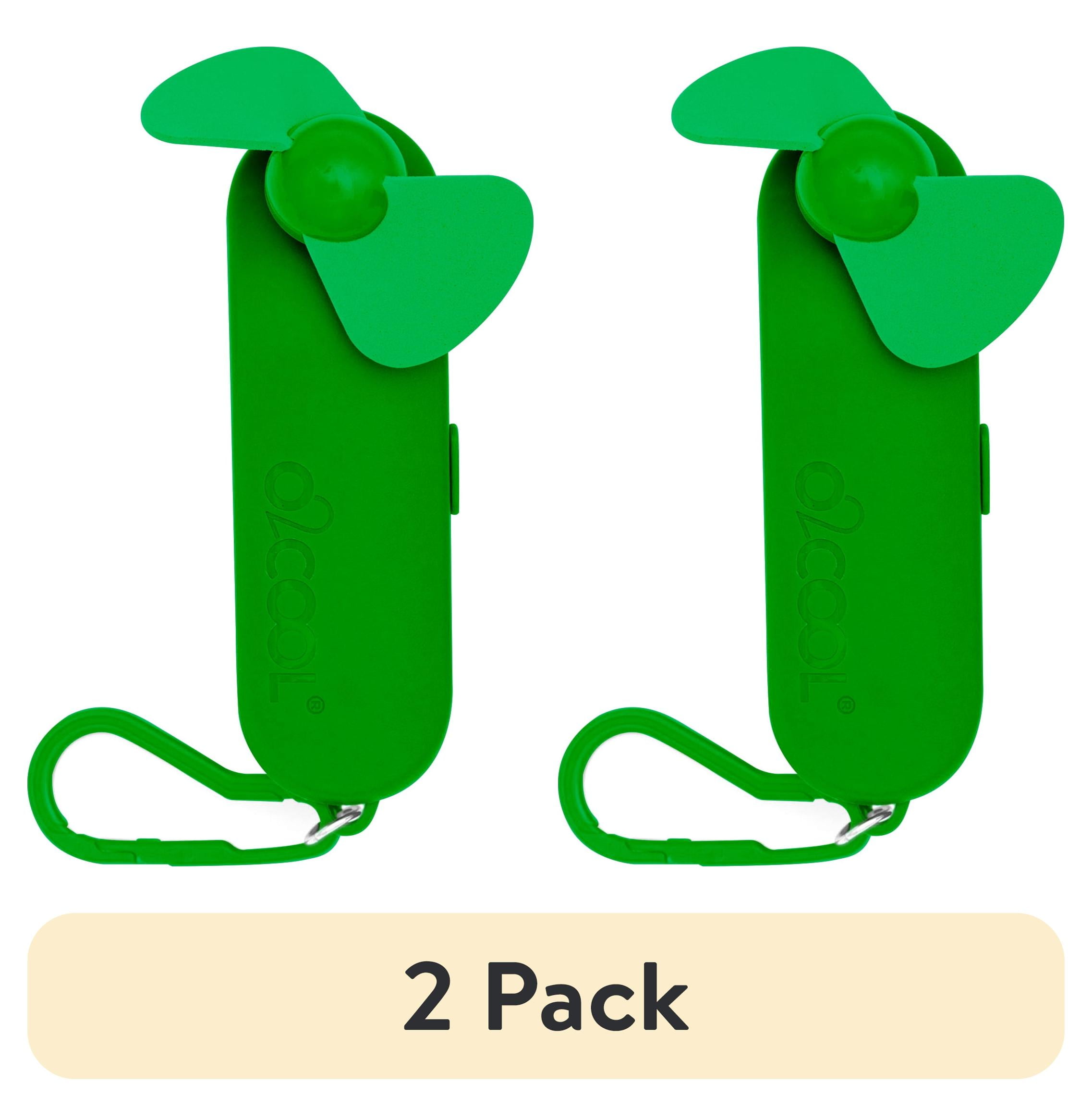(2 pack) O2COOL 2 inch by 4.2 inch Pocket Carabiner Personal Fan with Batteries, Green - New