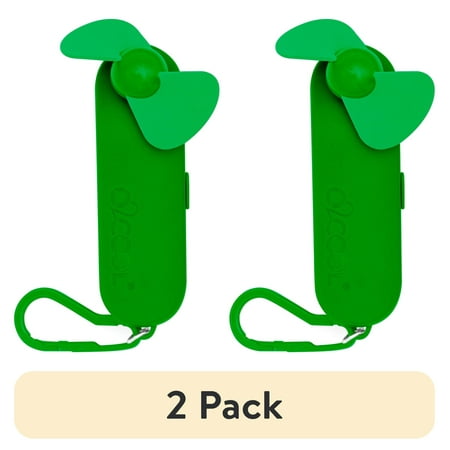 (2 pack) O2COOL 2 inch by 4.2 inch Pocket Carabiner Personal Fan with Batteries, Green - New