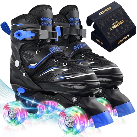 (2 pack) OBENSKY Roller Skates, 4 Size Adjustable for Girls & Boys w/ Light up Wheels-Blue/Pink