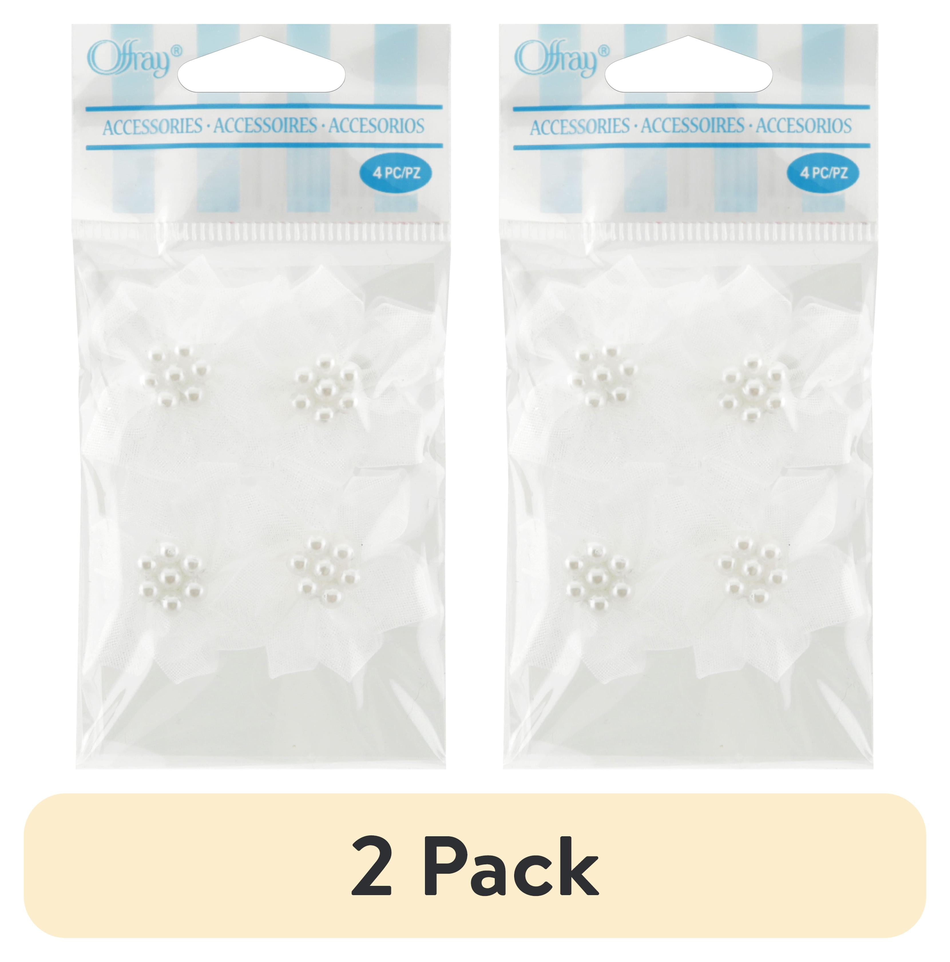 (2 pack) OFFRAY Accessories, White Sheer Petal Flower with Pearl Accessory, 4 Count, 1 Package