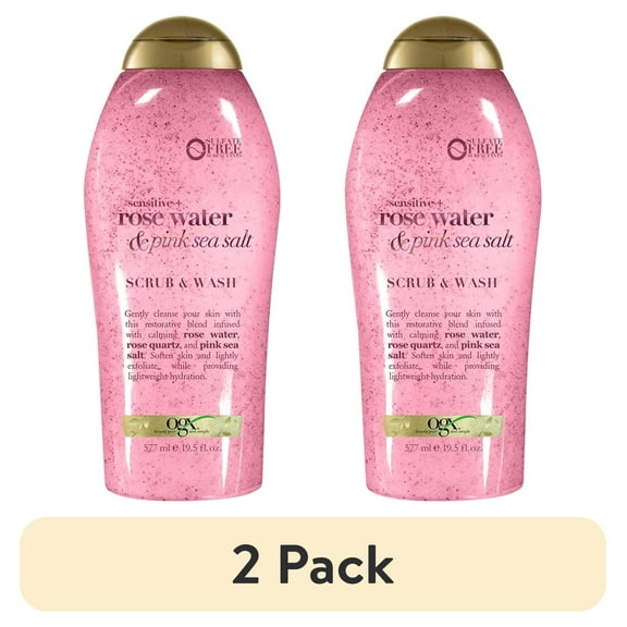 (2 pack) OGX Sensitive+ Rose Water & Pink Sea Salt Body Scrub, 19.5 fl. oz