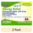 thumbnail image 1 of (2 pack) Ohm Cetirizine 10 mg, All Day Allergy Relief (100 Count) Antihistamine Tablets for Indoor & Outdoor Allergies, Hives, Hay Fever, Sneezing, Runny Nose, Itchy Nose or Throat, Dry Itchy Eyes, 1 of 11