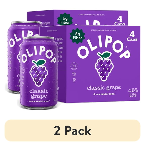 (2 pack) OLIPOP Prebiotic Soda, Classic Grape, 12 fl oz, 4 Pack, Pantry Packs