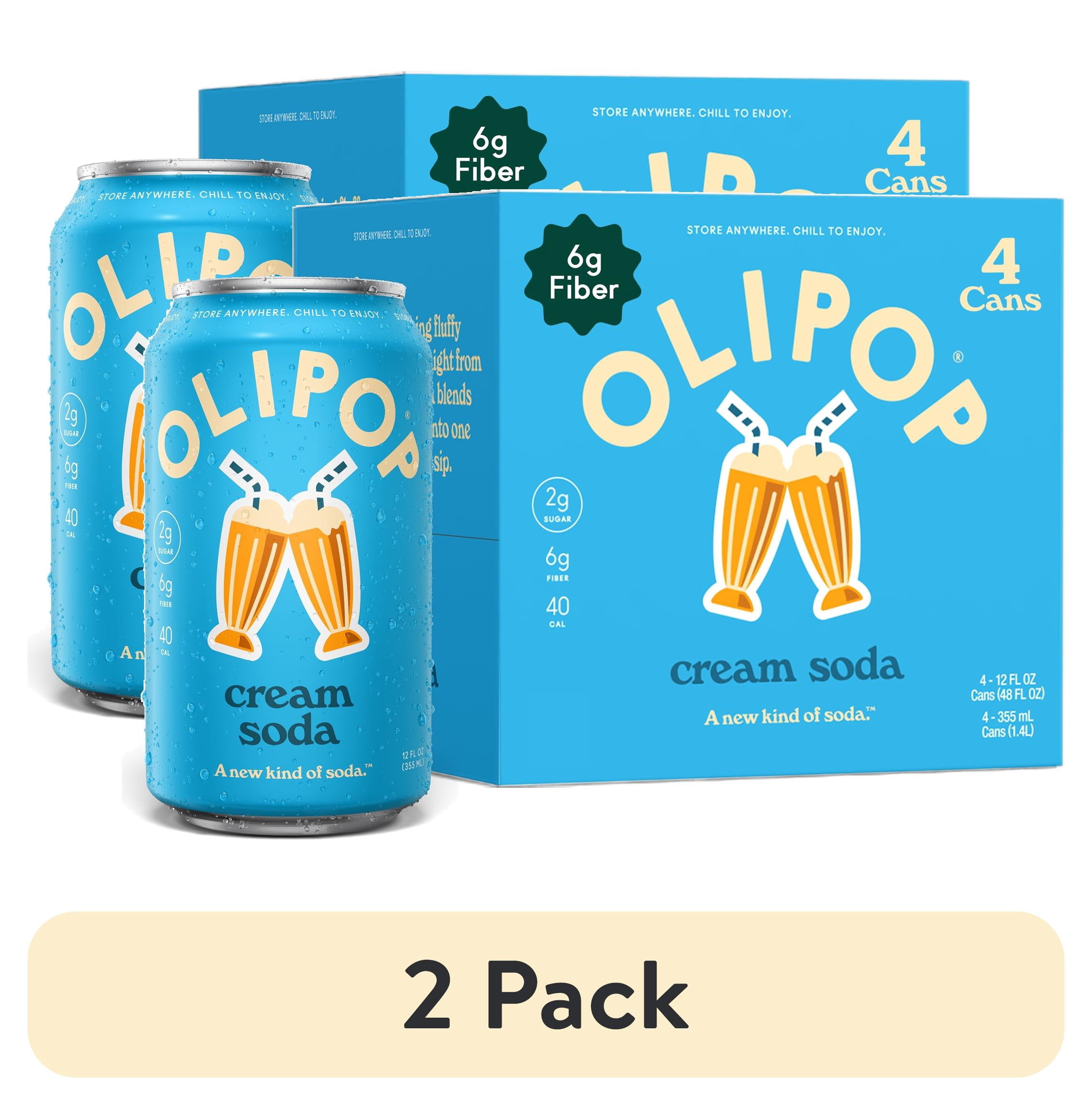 (2 pack) OLIPOP Prebiotic Soda, Cream Soda, 12 fl oz, 4 Pack, Pantry Packs