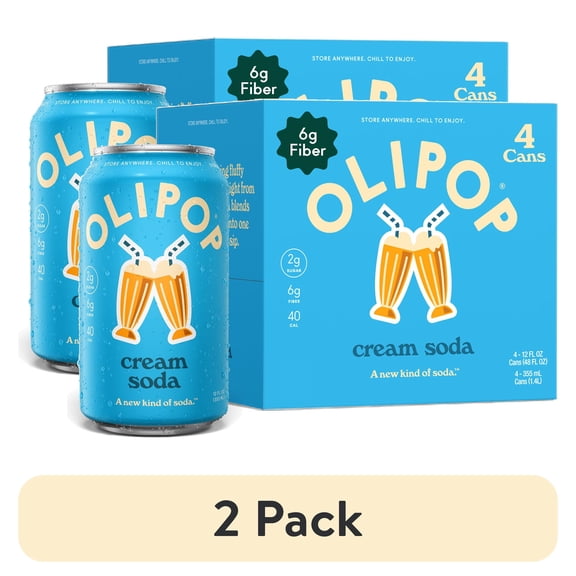 (2 pack) OLIPOP Prebiotic Soda, Cream Soda, 12 fl oz, 4 Pack, Pantry Packs