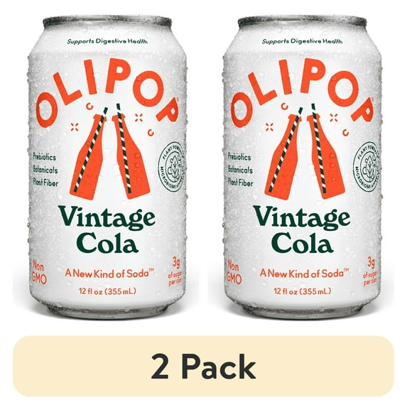 (2 pack) Olipop Prebiotic Soda Pop, Vintage Cola, High Fiber, 12 fl oz, Refrigerated