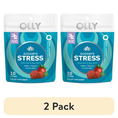 (2 pack) OLLY Goodbye Stress Gummy, Travel Size, GABA, L-Theanine, Lemon Balm, Chamomile, Berry, 10 Ct