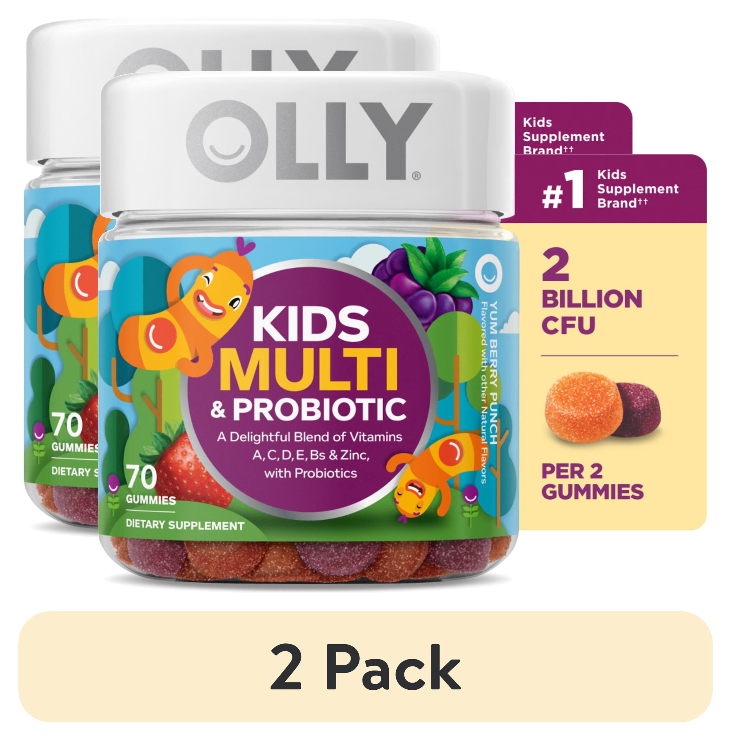 (2 pack) OLLY Kids Multivitamin + Probiotic Gummy, Daily Digestive Supplement, Zinc, Berry Flavor, 70 Count