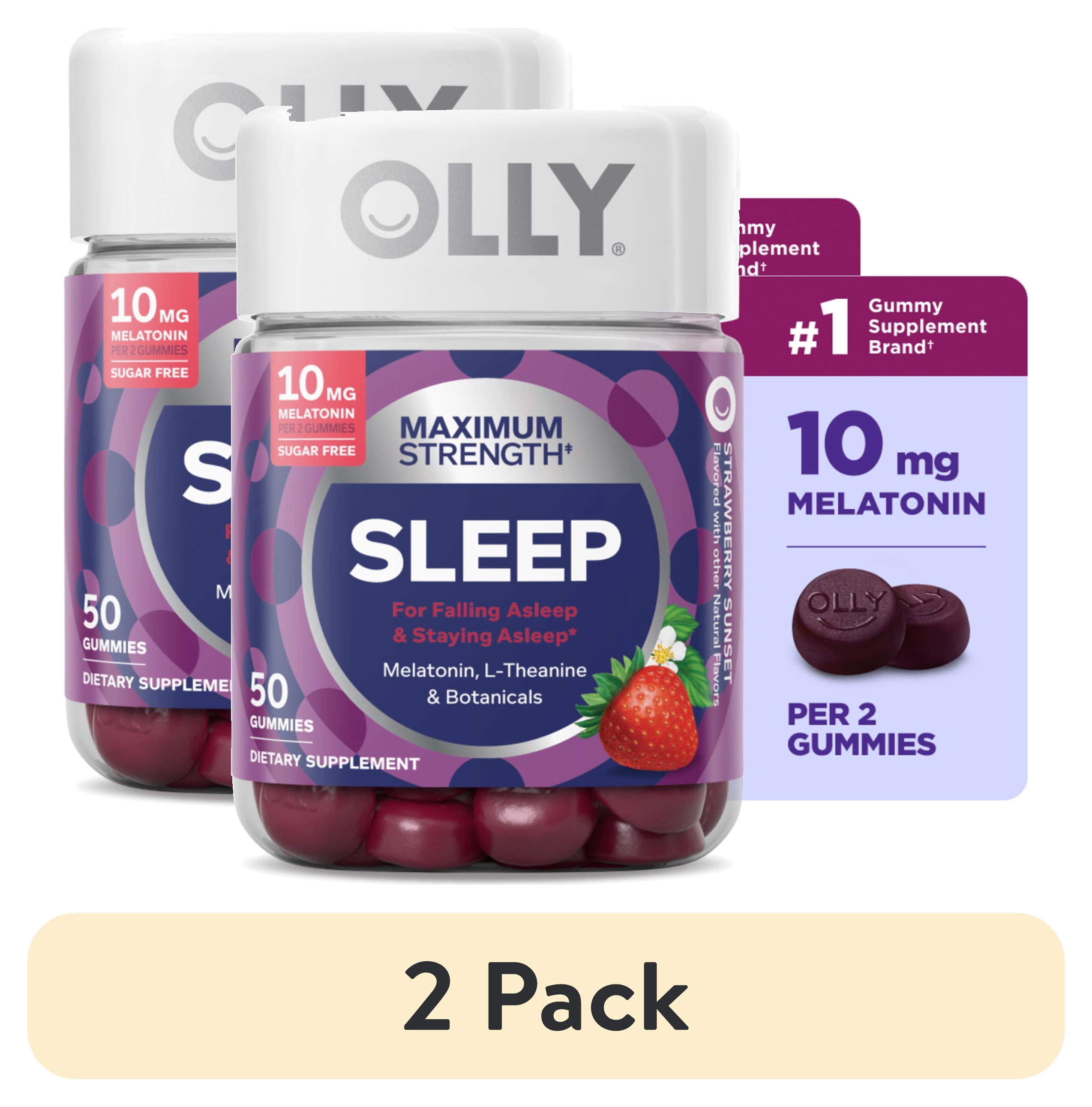 (2 pack) OLLY Max Sleep Gummies for Adults, 10 mg Melatonin - 50 Count, Strawberry Sunset Flavor