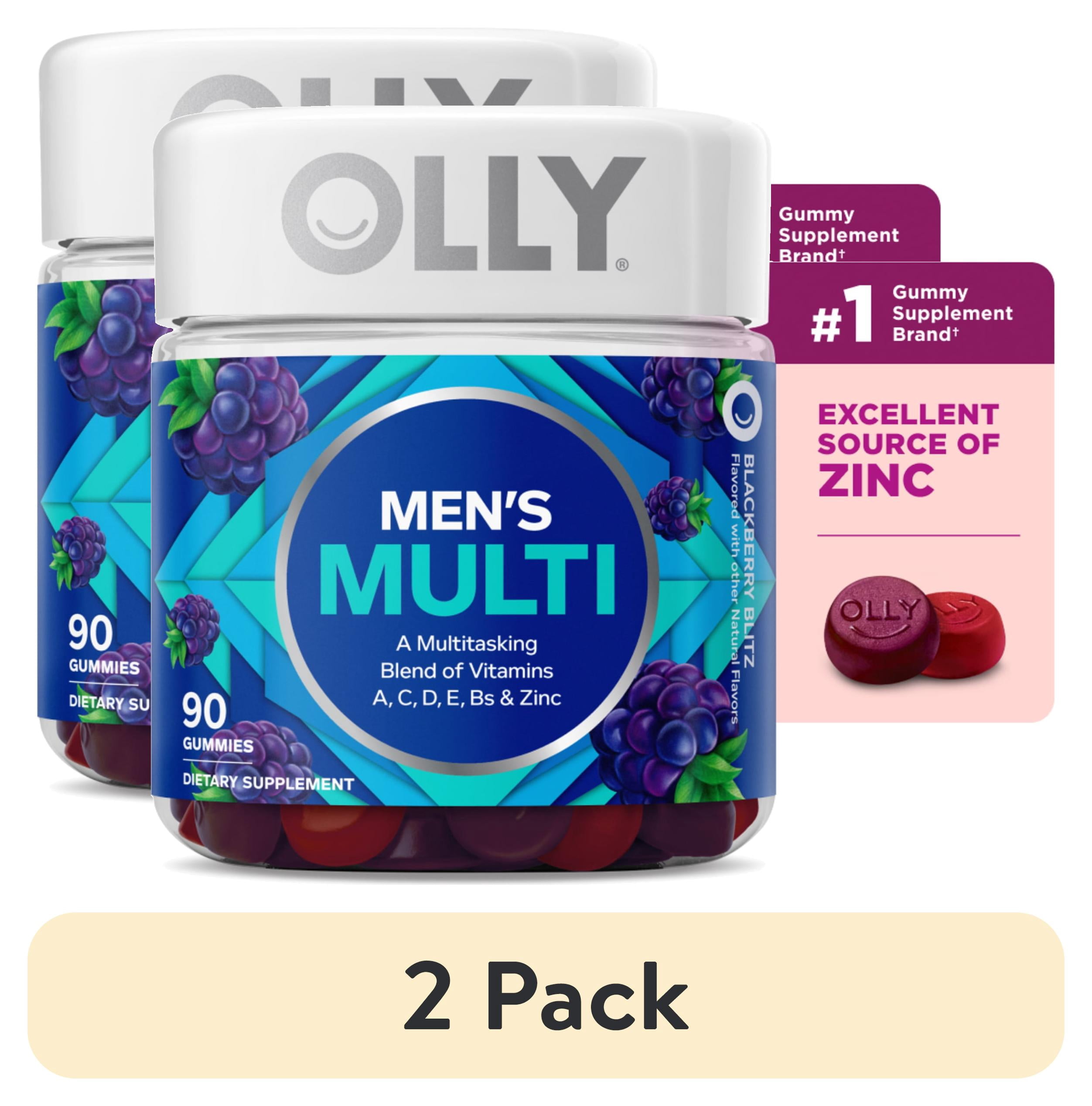 (2 pack) OLLY Men's Multivitamin Gummy, Vitamin A, C, D, E, B, Zinc, Wellness Supplement, 90 Ct