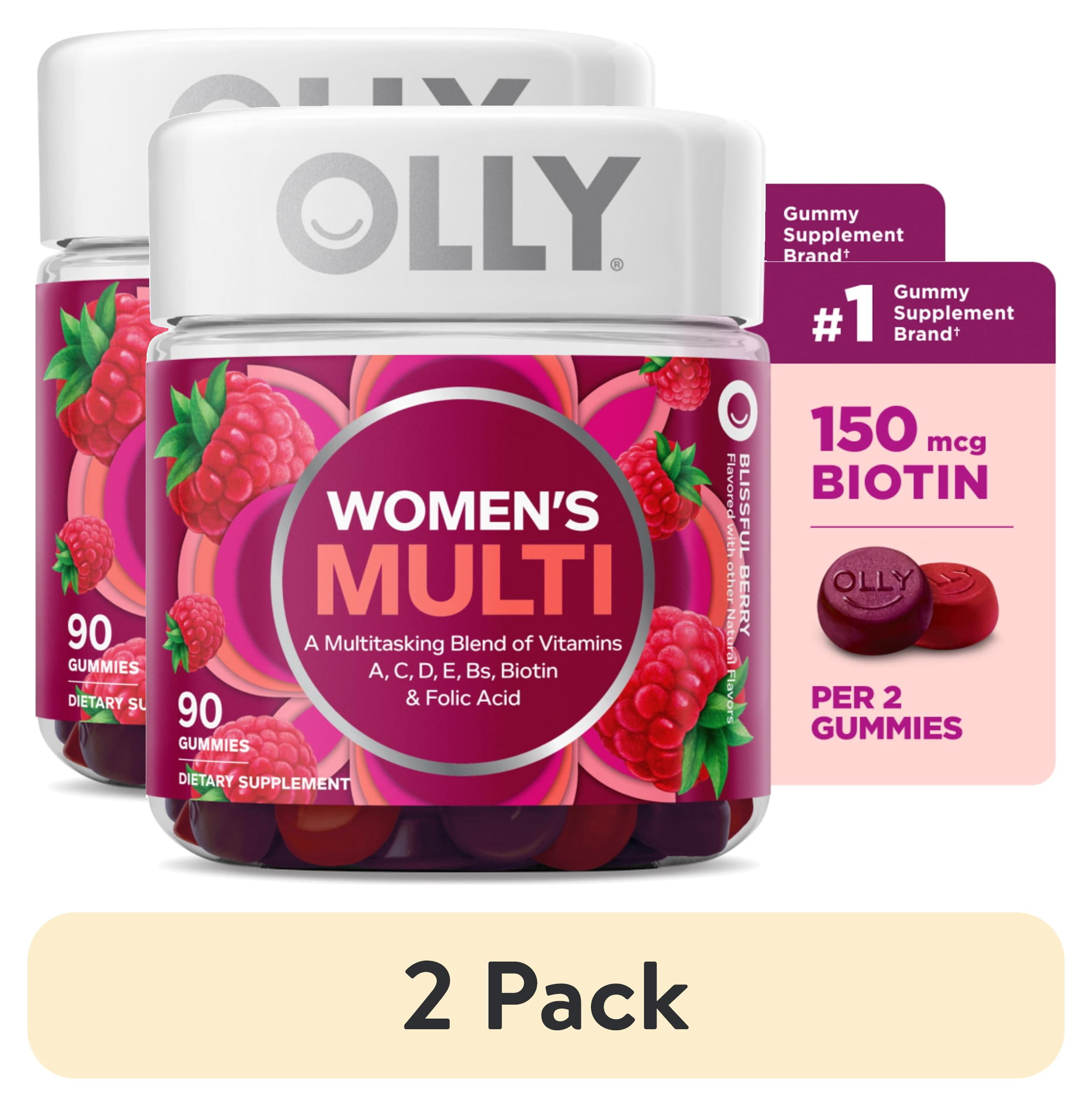 (2 pack) OLLY Women's Multivitamin Gummy Supplement, Vitamins A, D, C, E, Biotin, Folic Acid, 90 Count