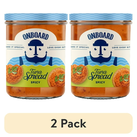 (2 pack) Onboard Yellowfin Spicy Tuna Spread, 7.1 oz Jar, Nuts and Soy Free, Contains Egg and Fish (Tuna)