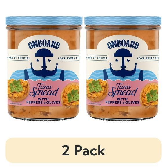 (2 pack) Onboard Yellowfin Tuna Spread with Pepper and Olives, 7.1oz Jar, Nuts and Soy Free, Contains Egg and Fish (Tuna)