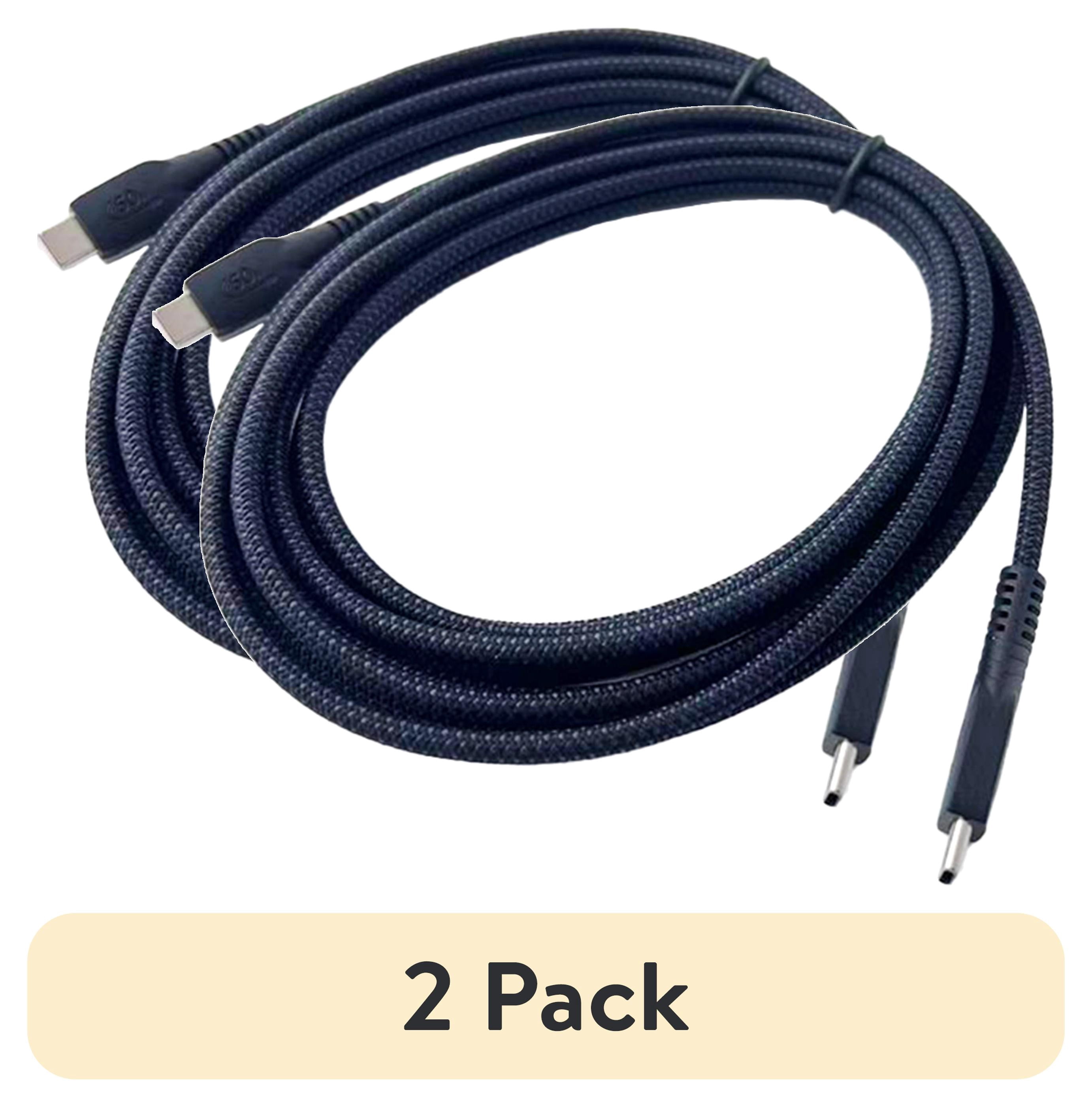 (2 pack) Onn 10ft USB-C to USB-C Braided Charging Cable, USB-IF Certified, Black - Compatible with iPhone, Samsung, Pixel, iPad Pro