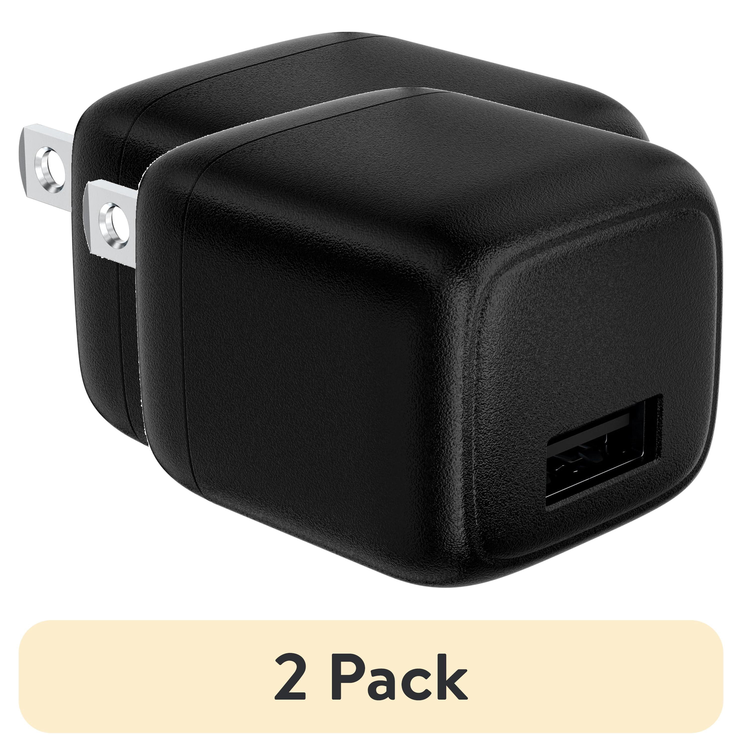 (2 pack) ONN 12W Single USB-A Port Wall Charger With Foldable Plug, Black