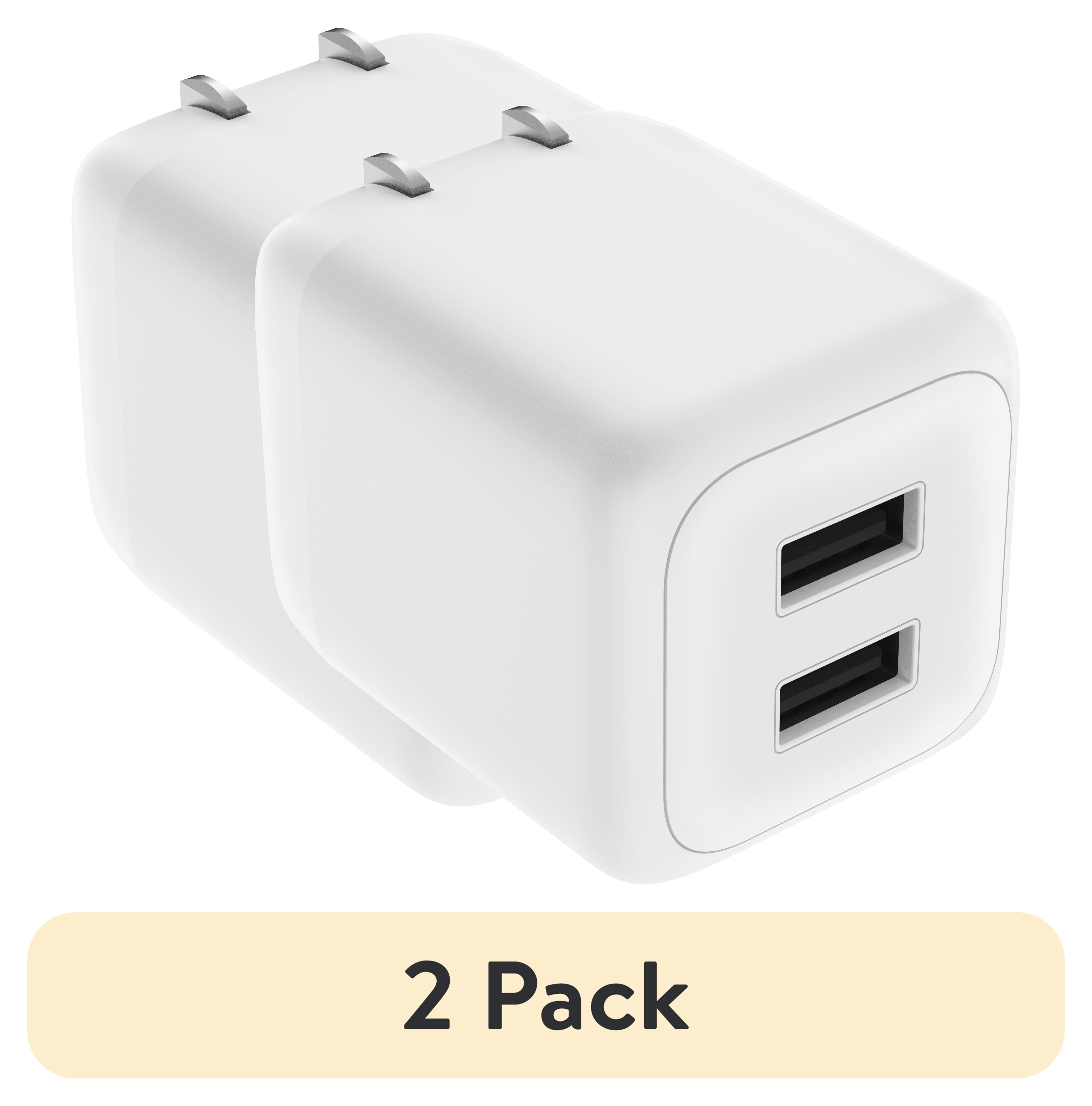 (2 pack) onn 24W Two-Port USB-A Wall Charger for Multiple Devices, Foldable Plug, Compact size, iPhone charger, for iPhone 17/16/15/14/13/12/11/X/XR/XS series , Samsung, iPad, Airpods, and more, white