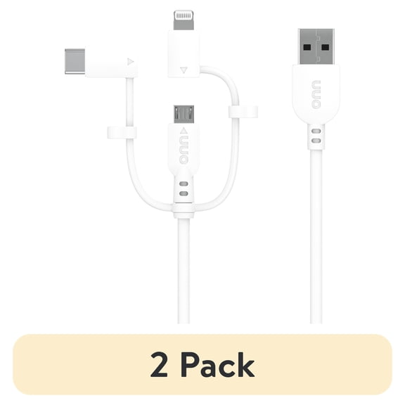 (2 pack) ONN 6' Micro-USB to Lightning to USB-C Cable, White