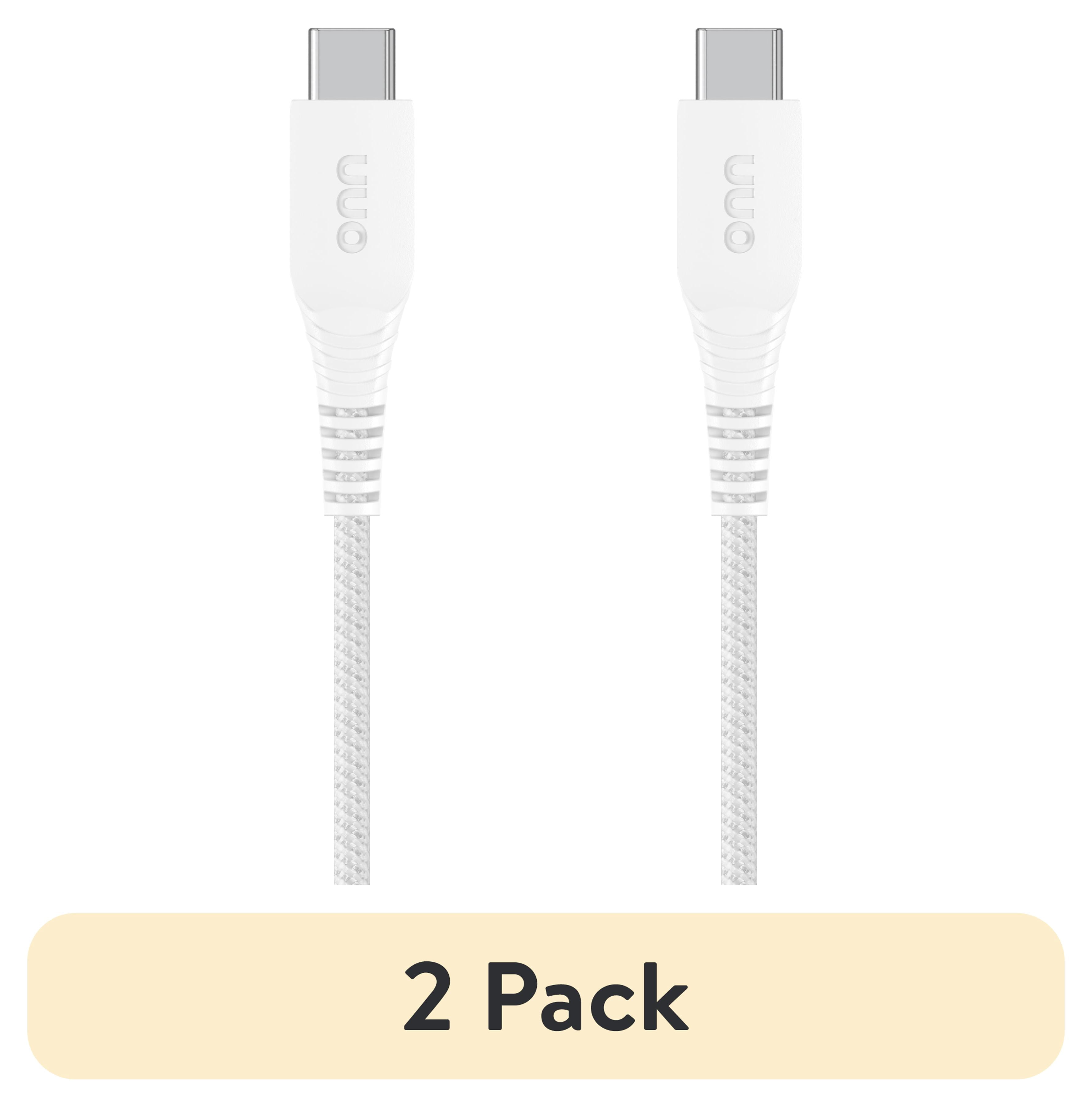(2 pack) onn USB-C to USB-A 6-Foot Braided Charging Cable - White