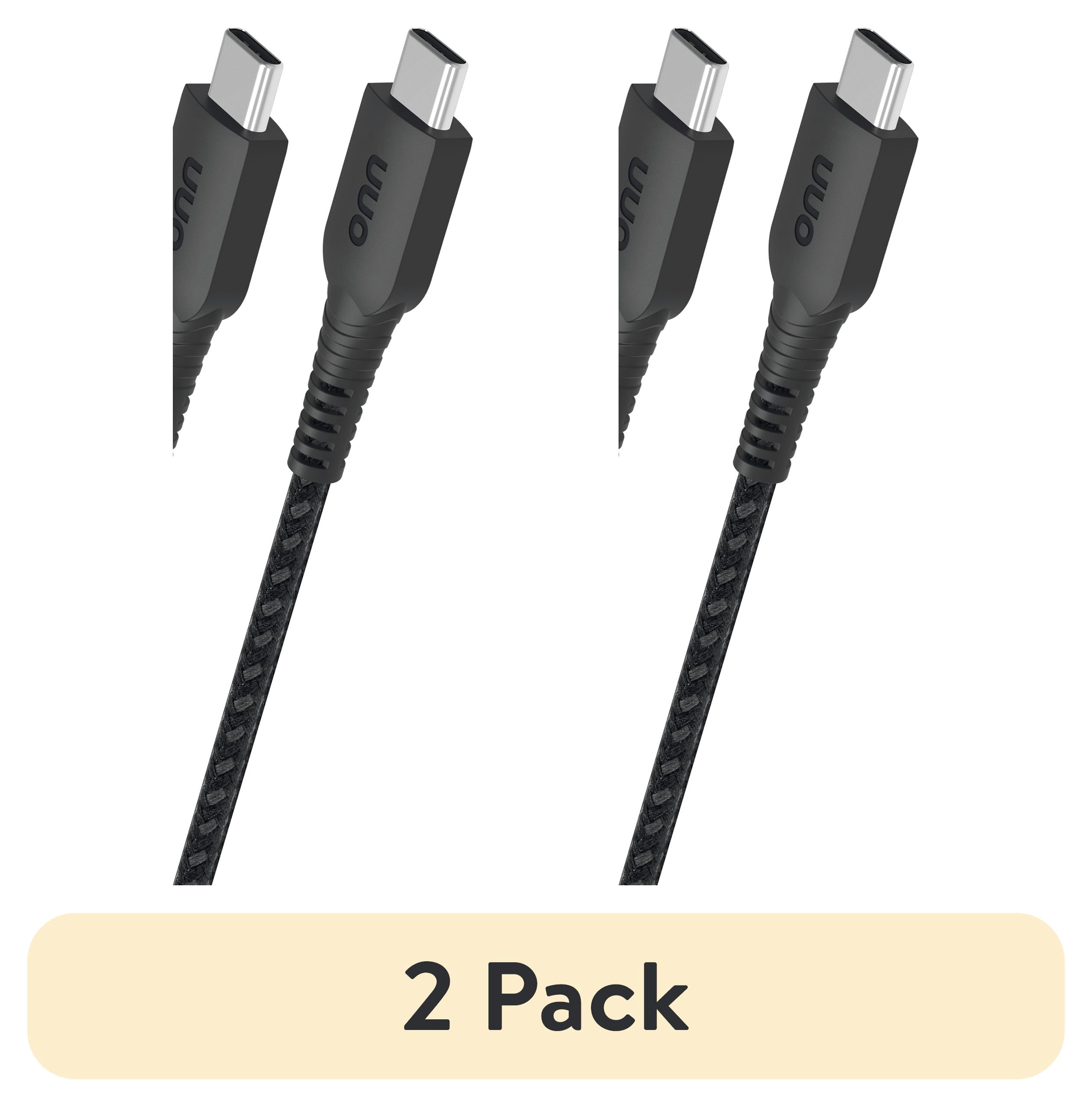 (2 pack) onn 6ft USB-C to USB-C Braided Charging Cable, USB-IF Certified, Black - Compatible with iPhone, Samsung, Pixel, iPad Pro
