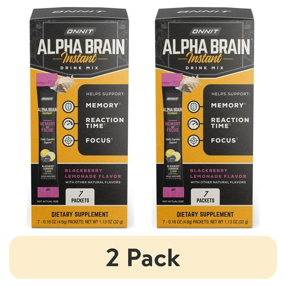 (2 pack) ONNIT Alpha BRAIN Instant Nootropic Brain Blackberry Lemonade Drink Mix, Memory/Focus, 7 Ct