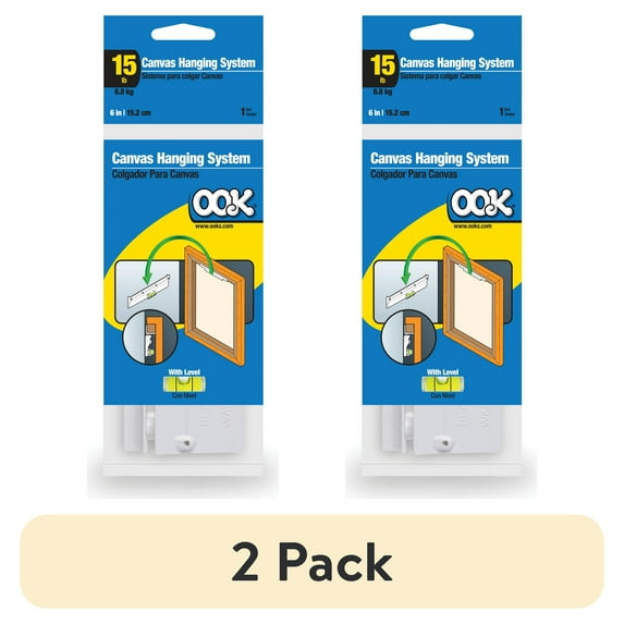 (2 pack) OOK Canvas Hanger, Canvas Hanging Kit, Steel, Holds up to 15lbs, 1 Set