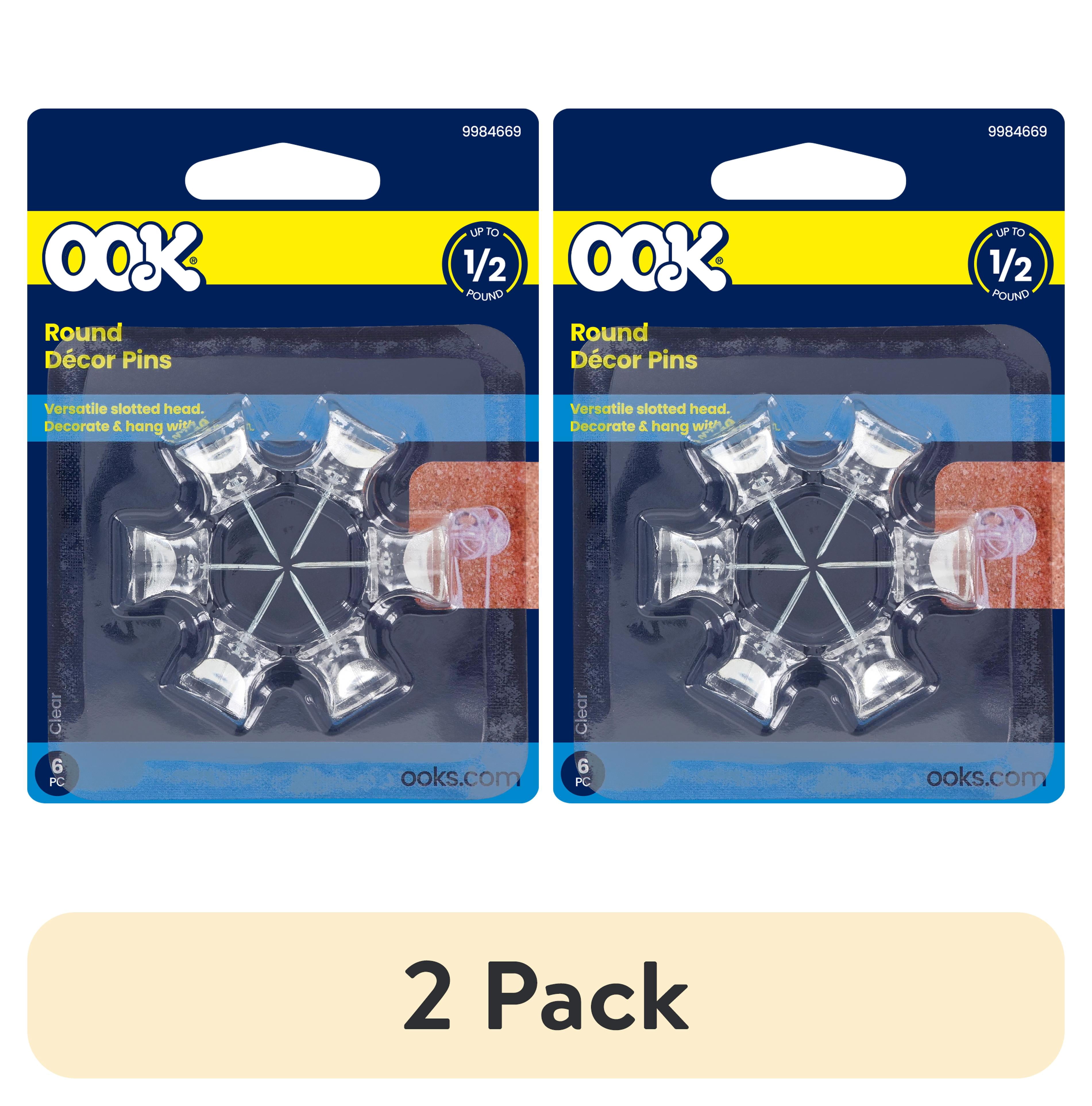 (2 pack) OOK Decor Pins, Lightweight Picture Hangers, Clear, Plastic, Pack of 6