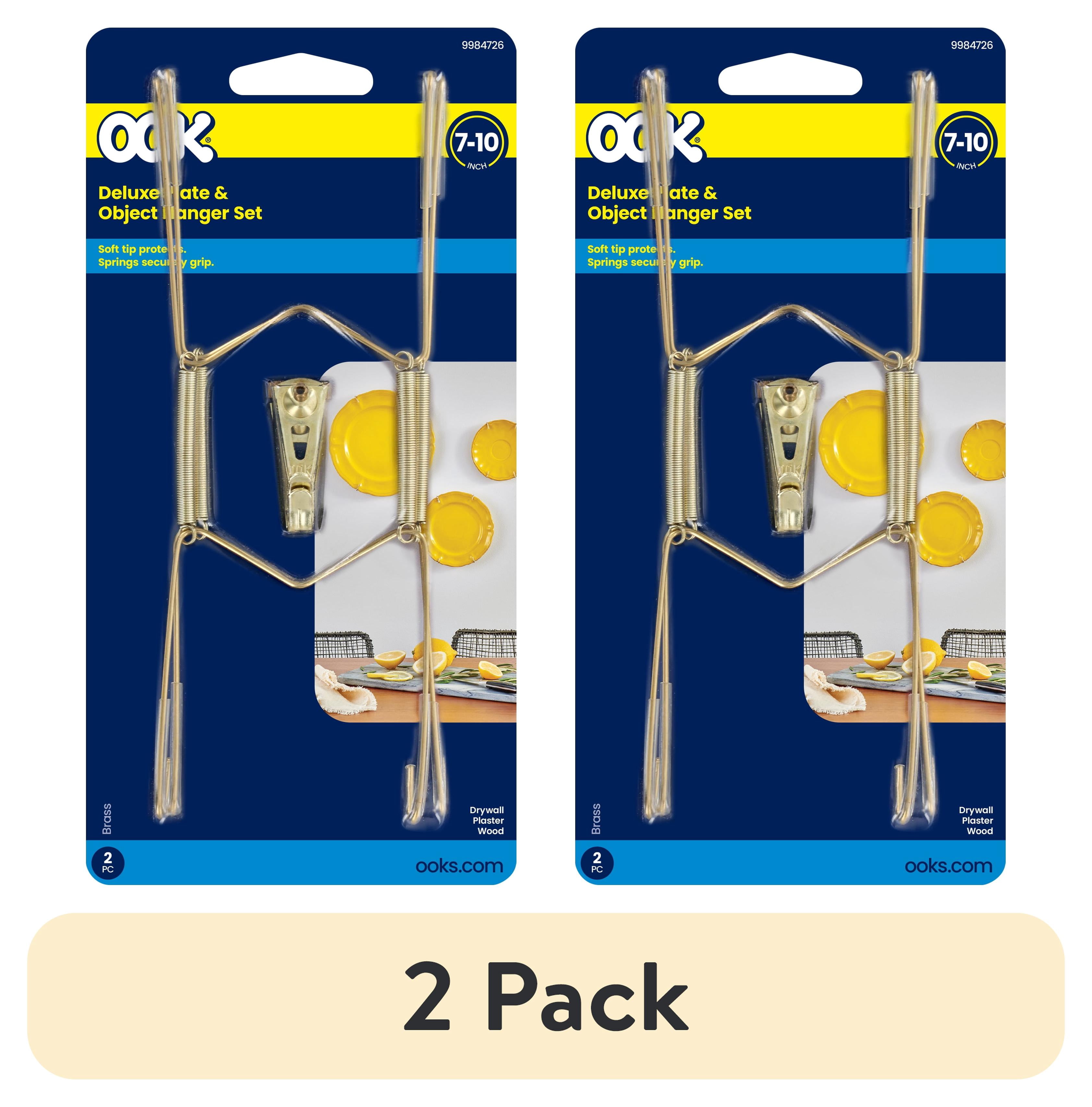 (2 pack) Ook Deluxe Plate Hanger Set with Wall Hanger 7" - 10", 30 lbs, Steel, Zinc Finish, Gold, 2 pack