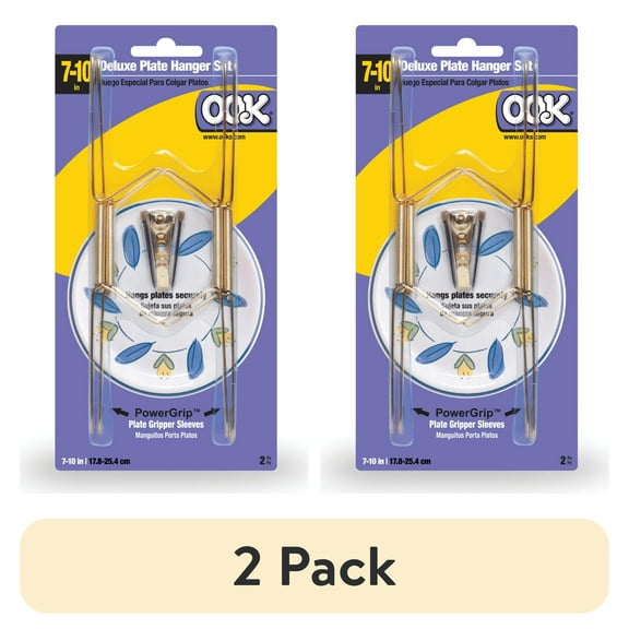 (2 pack) Ook Deluxe Plate Hanger Set with Wall Hanger 7" - 10", 30 lbs, Steel, Zinc Finish, Gold, 2 pack
