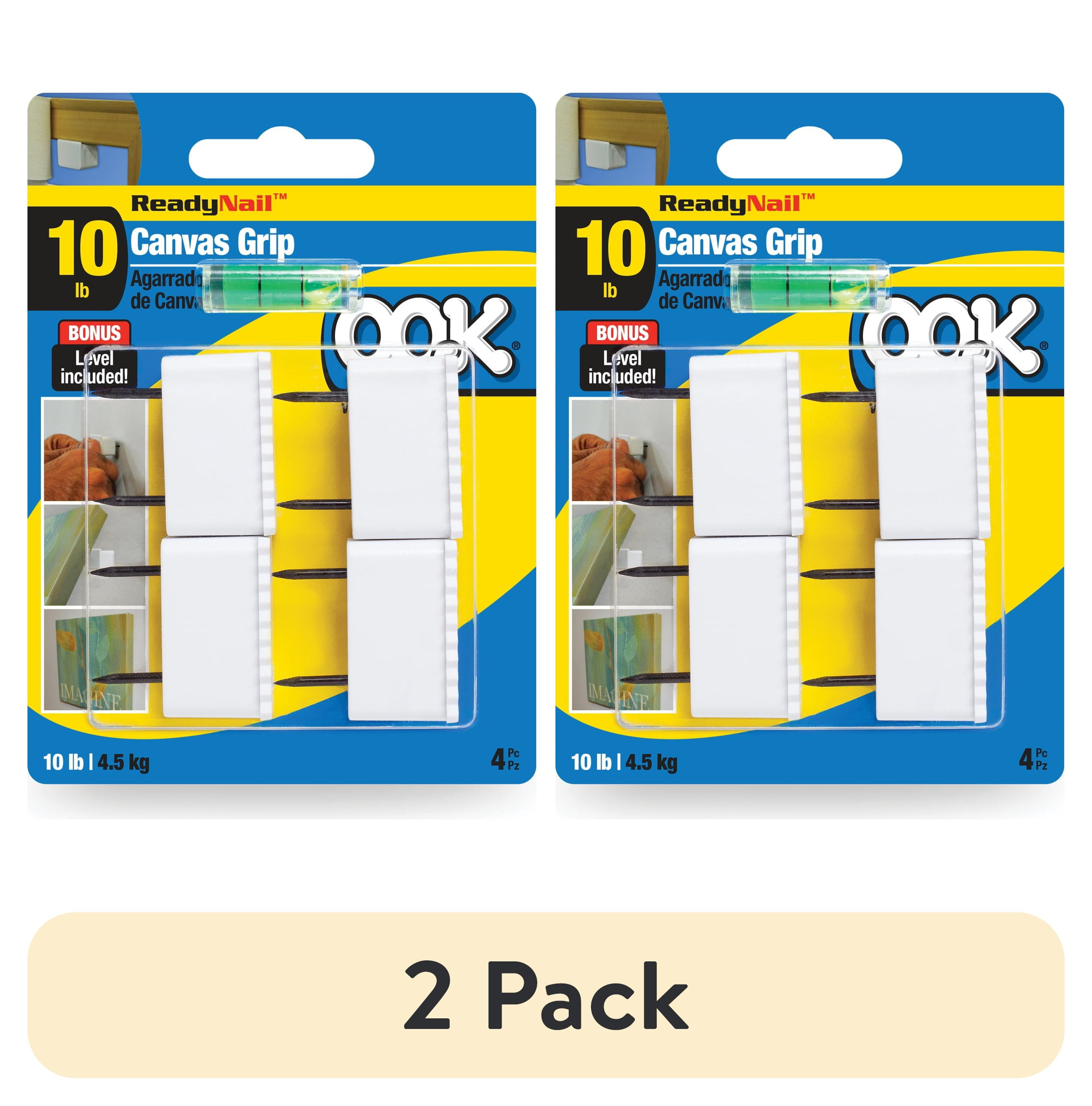 (2 pack) OOK ReadyNail, Canvas Grip, Canvas Hanger, 10 lbs, 4 Pieces