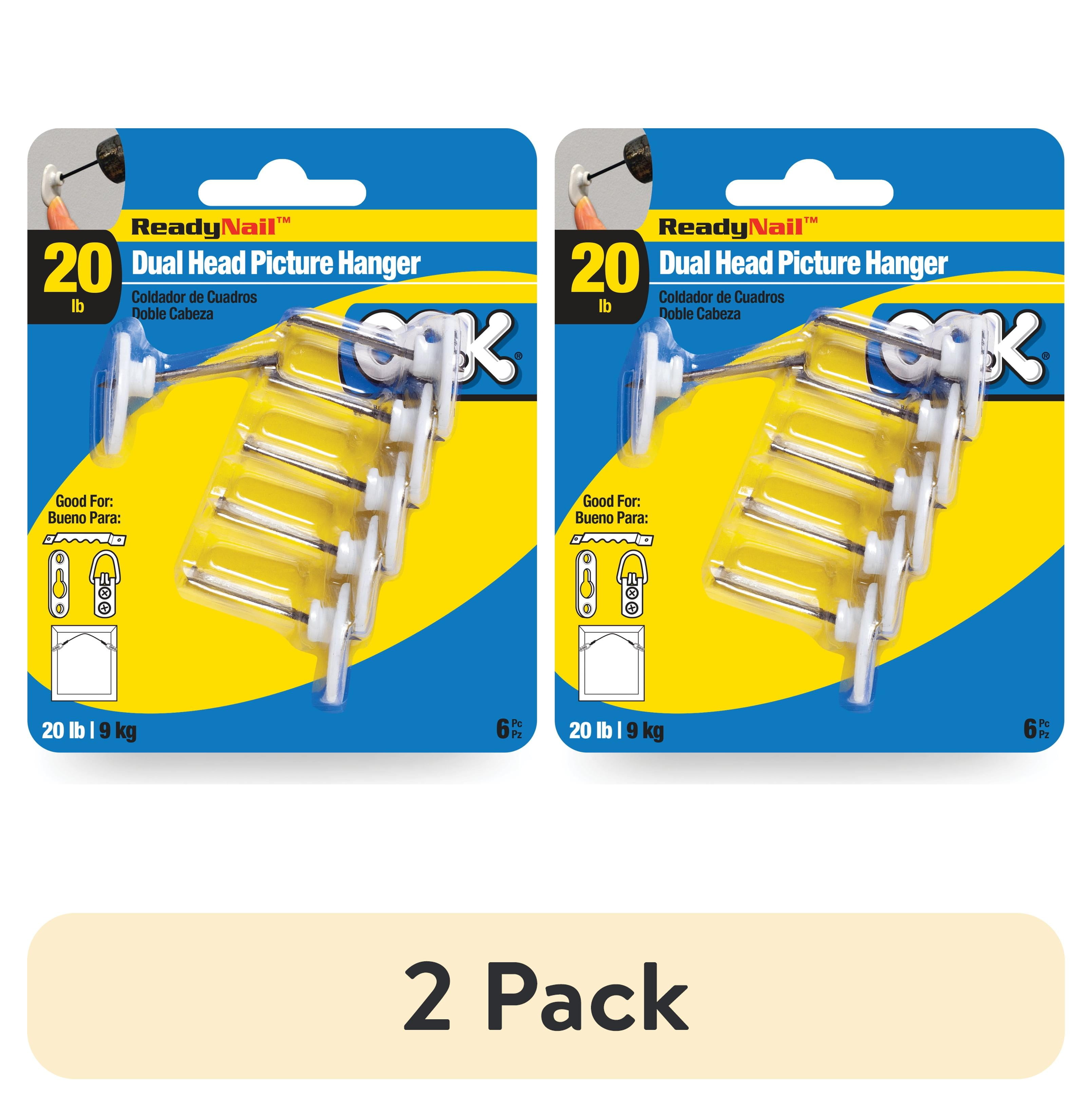 (2 pack) OOK ReadyNail Dual Head Picture Hanger, Steel (20lb) 6 Piece