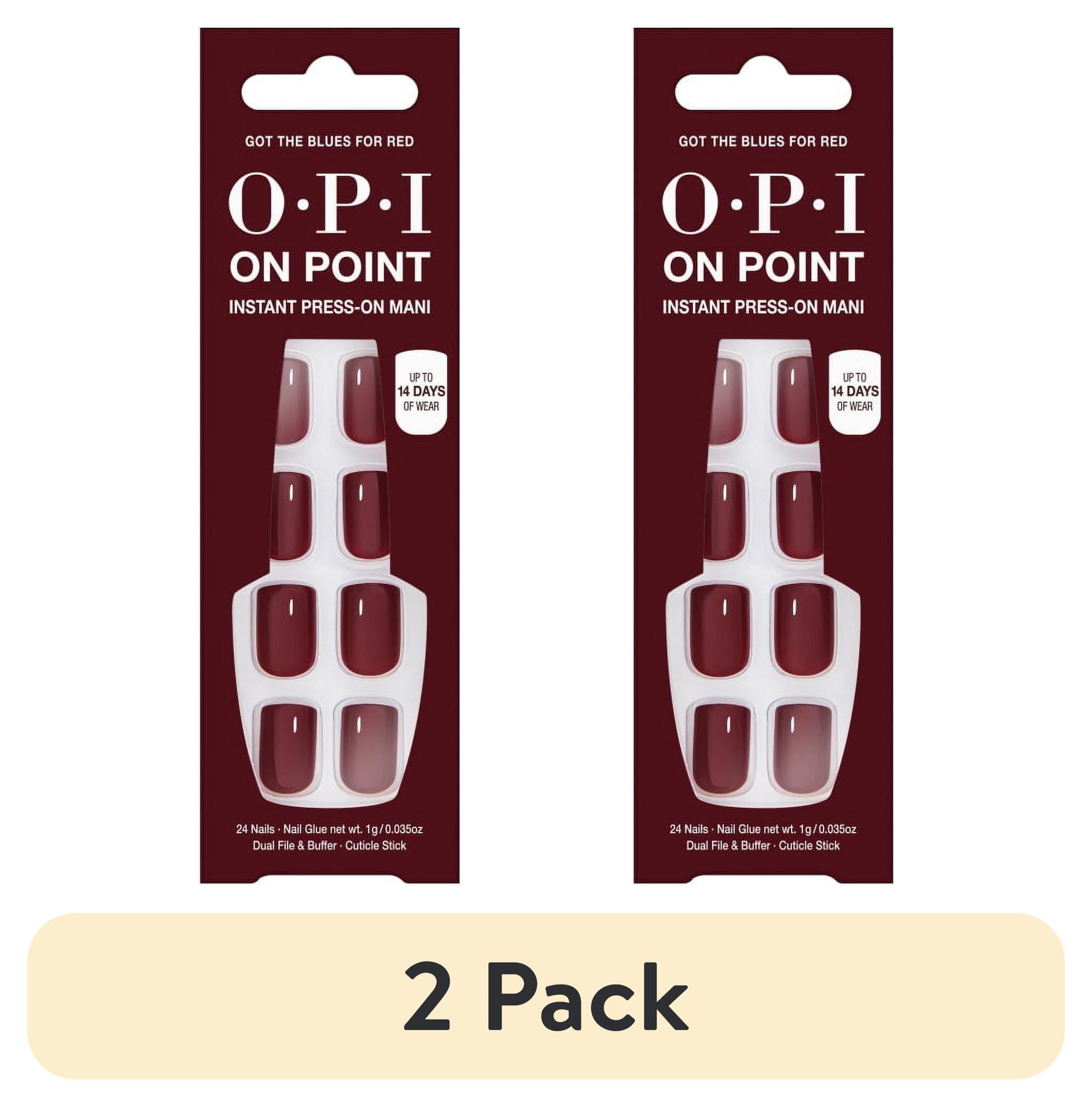 (2 pack) OPI On Point Instant Press On Nails, Got The Blues for Red, False Nails, 24 Pieces