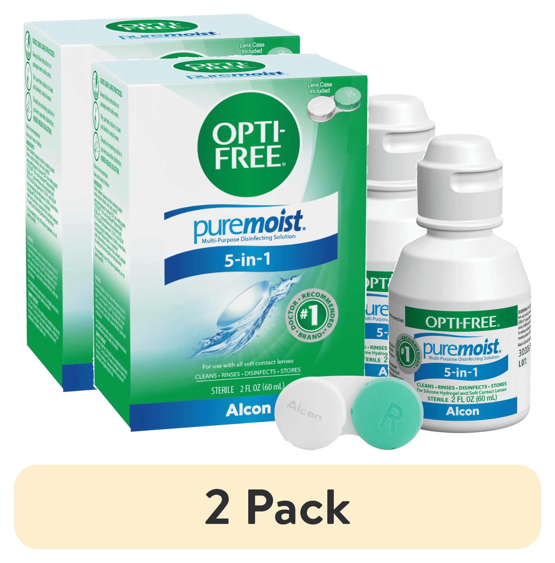 (2 pack) OPTI-FREE Puremoist All Day Comfort Contact Lens Cleaning Solution Trial Kit for Daily Use, 2 fl oz