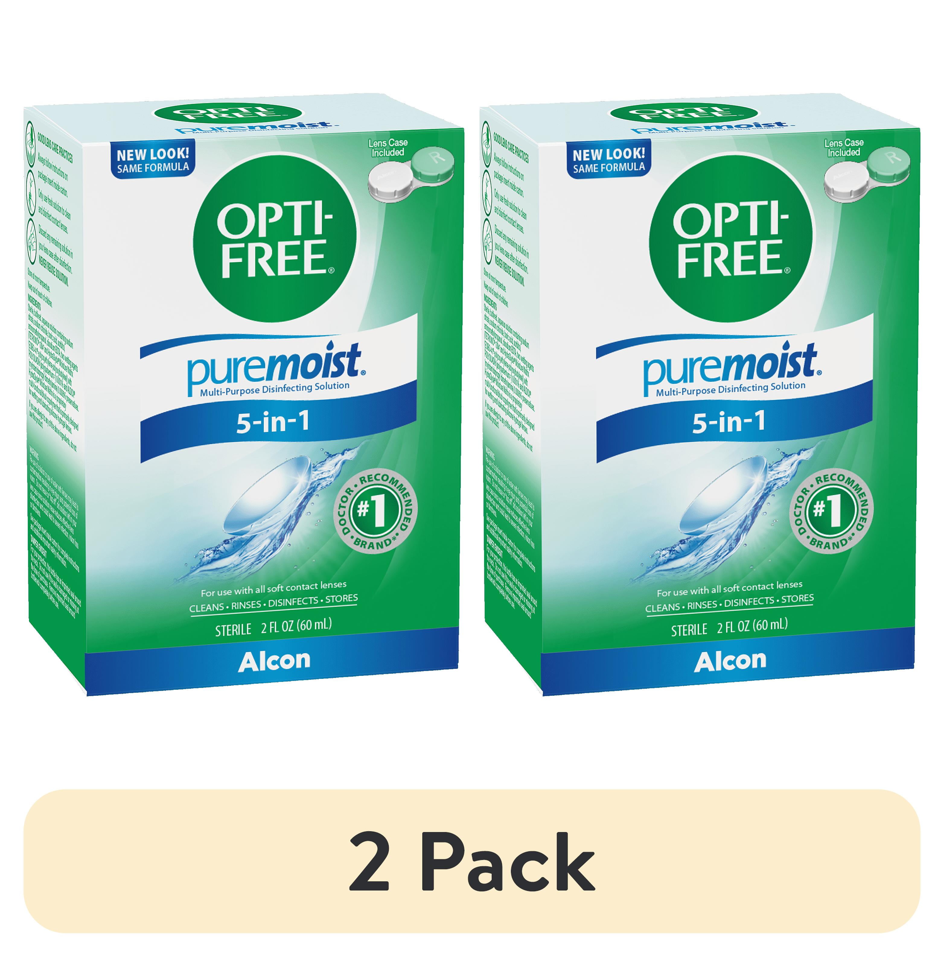(2 pack) OPTI-FREE Puremoist All Day Comfort Contact Lens Cleaning Solution Trial Kit for Daily Use, 2 fl oz