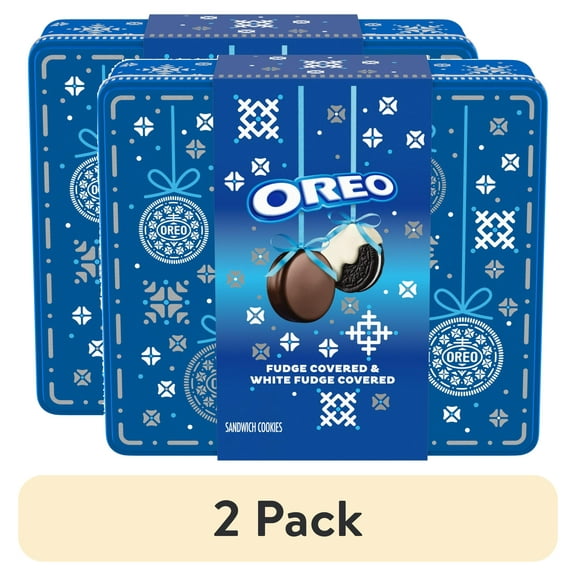 (2 pack) OREO Fudge and White Fudge Covered Chocolate Sandwich Holiday Cookies, Baked, 1.02 lb, Aluminum Box