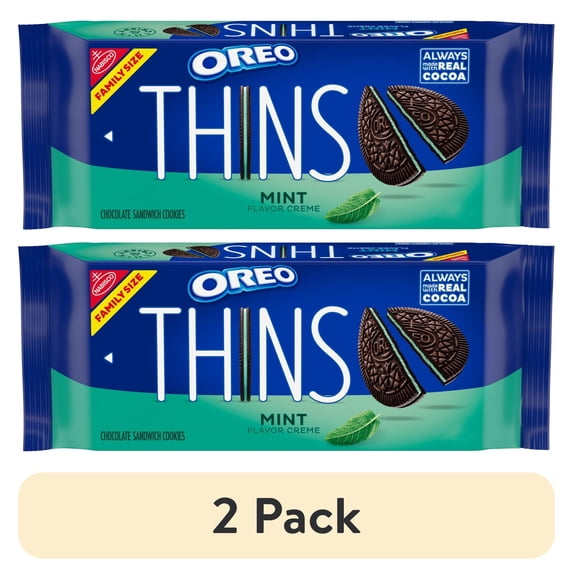 (2 pack) OREO Thins Mint Creme Chocolate Sandwich Cookies, Family Size, 11.78 oz