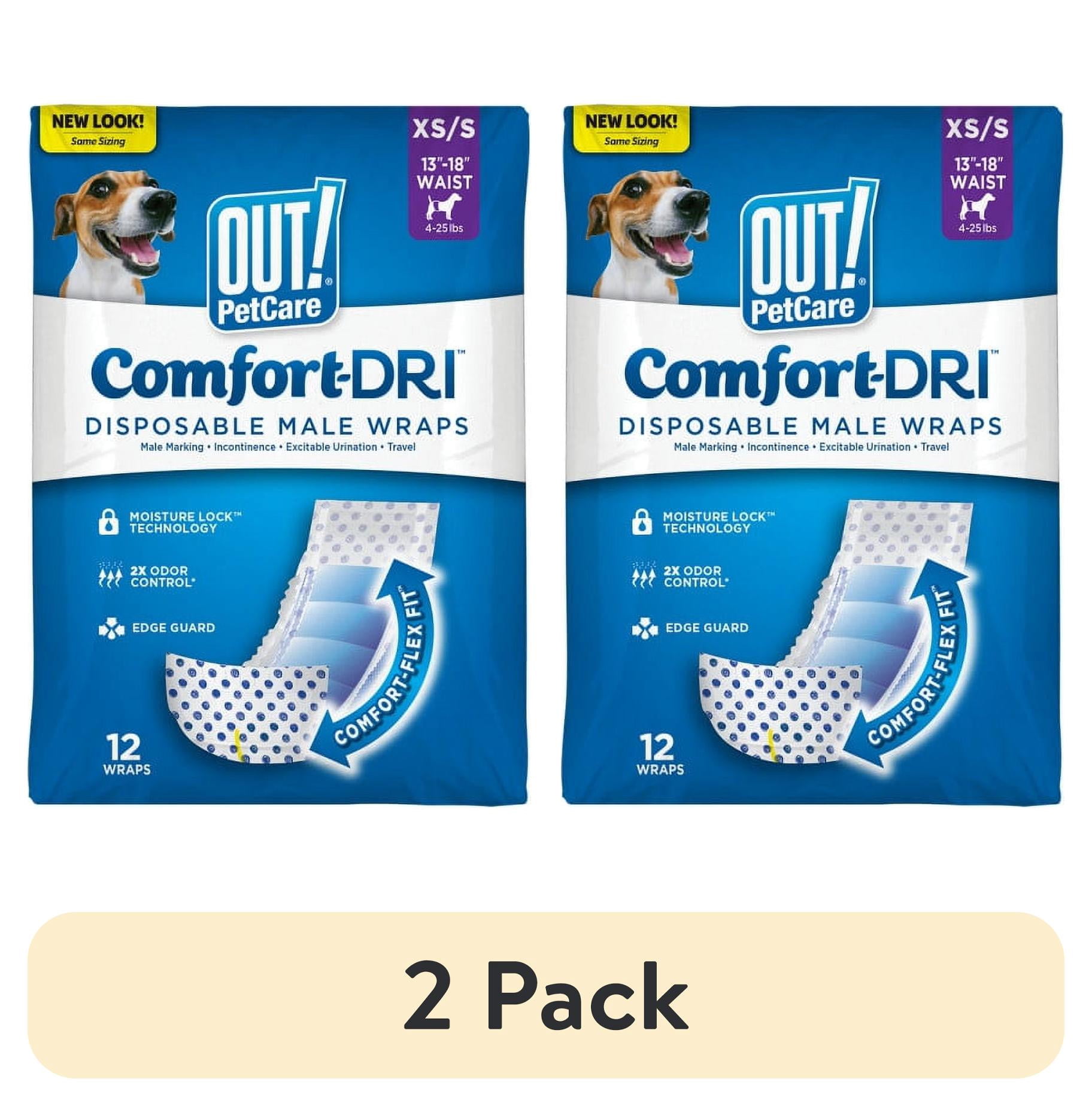 (2 pack) OUT! Petcare Disposable Male Dog Diapers, Absorbent Leak Proof Fit, XS/Small, 12 Count
