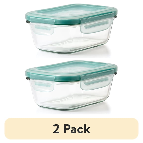 (2 pack) OXO Smart Seal 1.6-Cup Rectangle Glass Food Storage Container, Teal