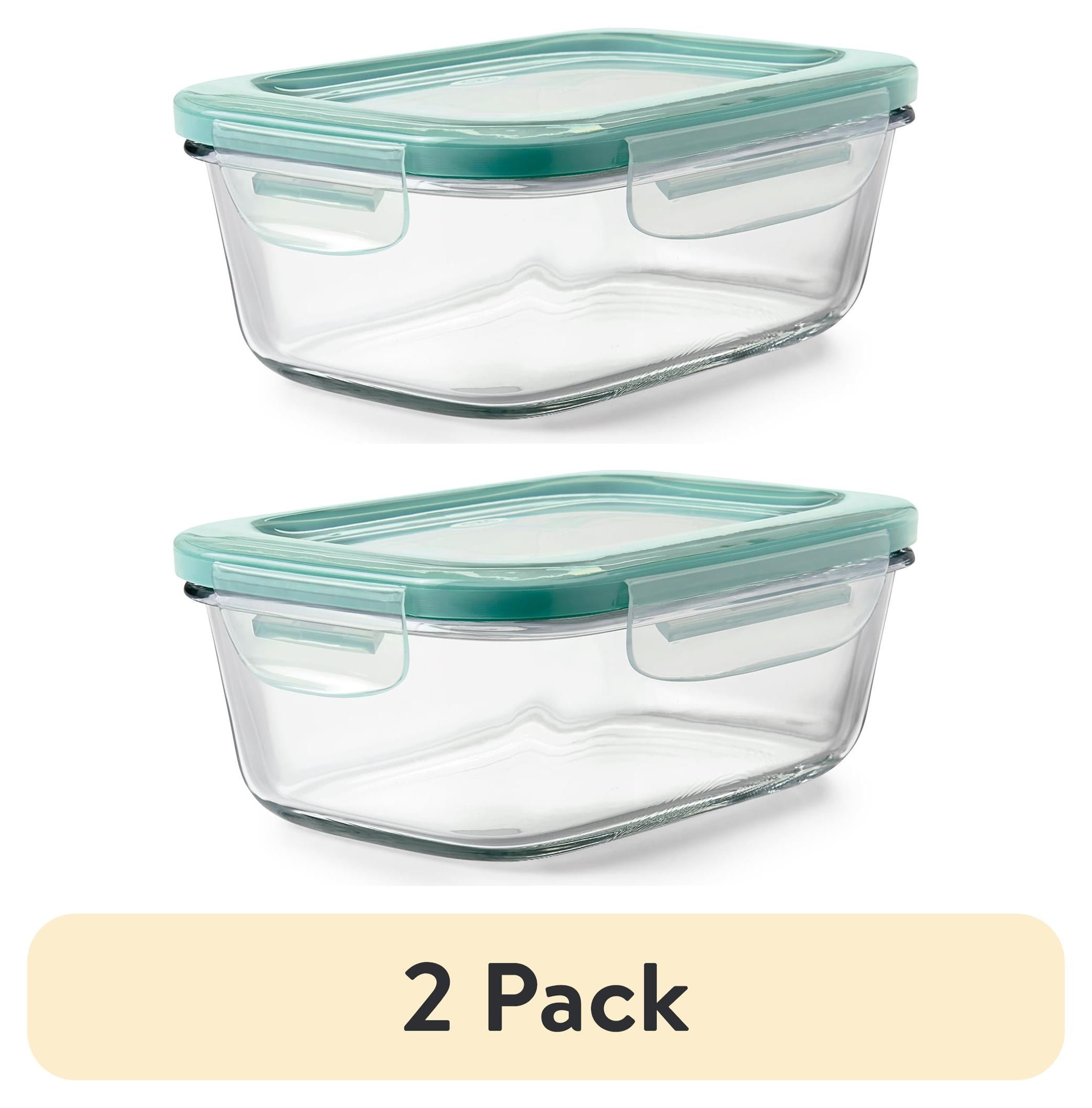 (2 pack) OXO Smart Seal 3.5-Cup Rectangle Glass Food Storage Container, Teal